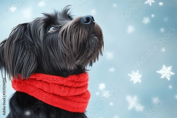 Fototapeta Snowy Day Dog in Red Scarf