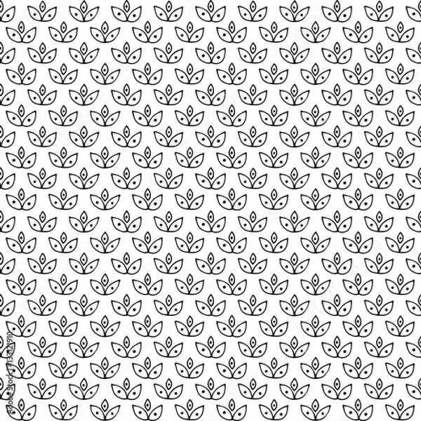 Fototapeta Seamless vector pattern. Black and white geometrical background with hand drawn little decorative elements.Simple design. Graphic vector illustration. Template for wrapping, background, wallpaper