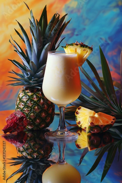 Obraz Pina colada cocktail on a tabletop, with vibrant colors and creamy texture background
