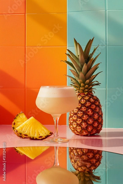 Obraz Pina colada cocktail on a tabletop, with vibrant colors and creamy texture background