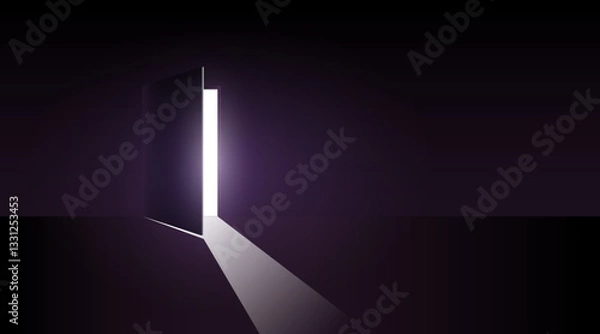 Fototapeta Open door with light going through it. Dark horror room