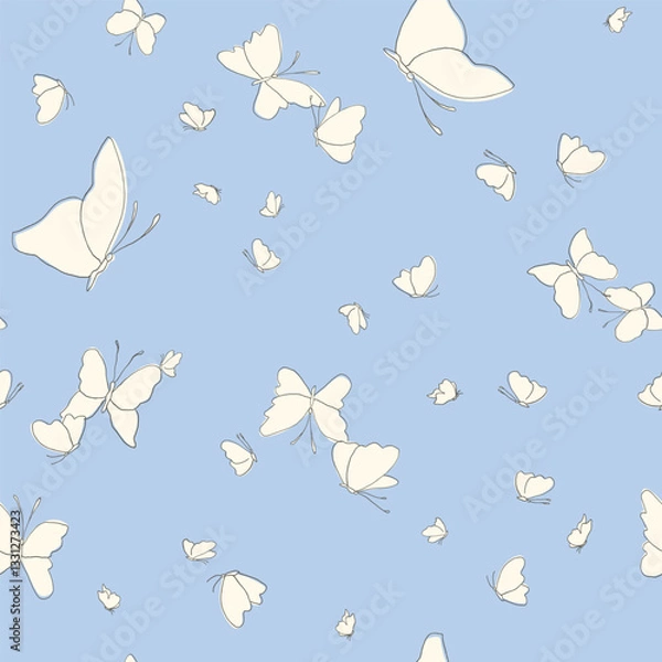 Obraz Artistic allover print with hand drawn butterflies. Cute animalistic vector seamless pattern. Nature inspired surface pattern design.