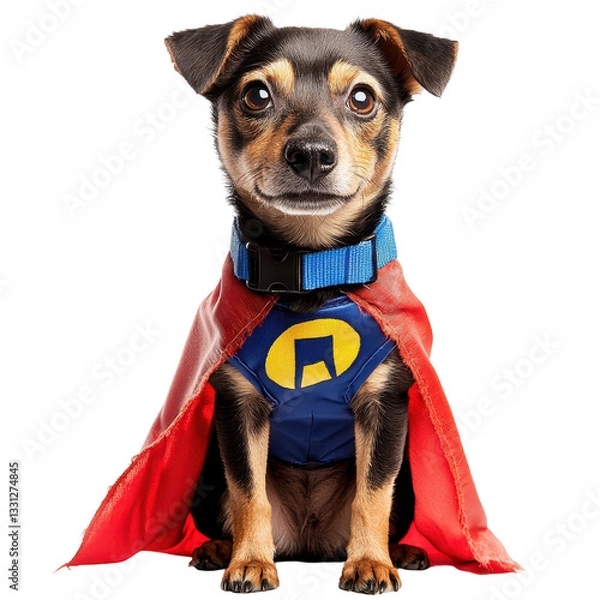 Fototapeta A brave dog in a superhero costume with a joyful expression. transparent background