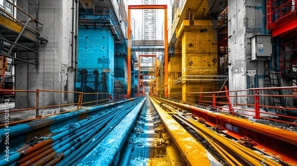 Fototapeta Underground power lines in multiple colors at a construction site