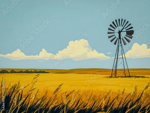 Obraz Golden Fields and Windmill