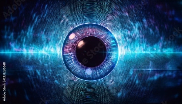Fototapeta a close-up of an eye with a space-like background, representing vision, perception, and the universe