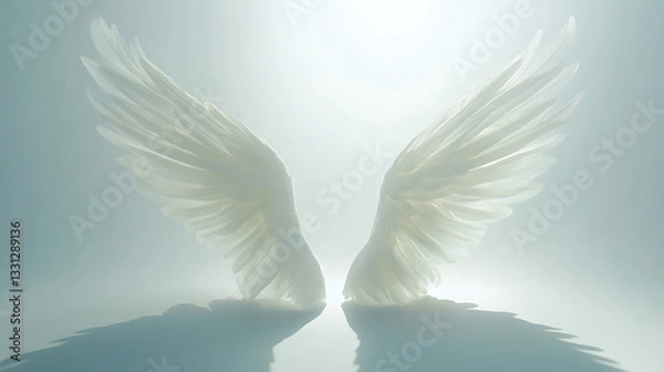 Fototapeta "Pure White Angel Wings Isolated on Transparent Background – Ethereal and Divine Feathered Wings"


