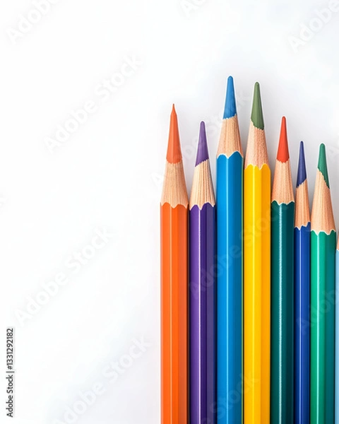 Fototapeta Colorful pencils arranged on white background (1)