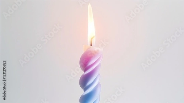 Fototapeta A twisted taper candle in a soft pastel hue, elegantly positioned on a seamless white background.