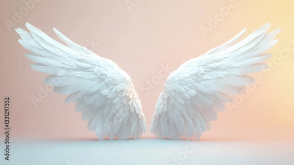 Obraz "Pure White Angel Wings Isolated on Transparent Background – Ethereal and Divine Feathered Wings"


