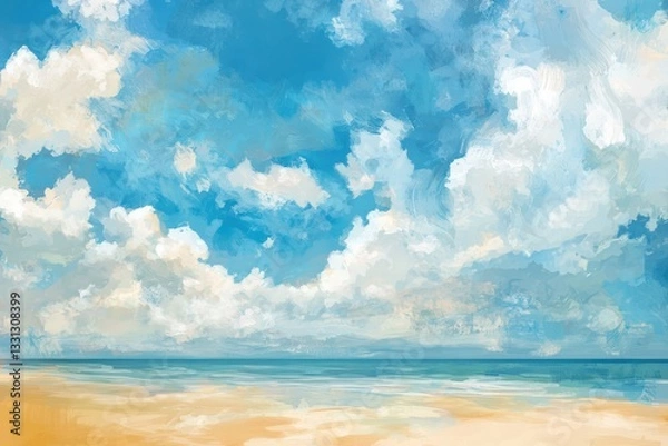 Fototapeta Blue sky, white clouds, abstract beach setting.