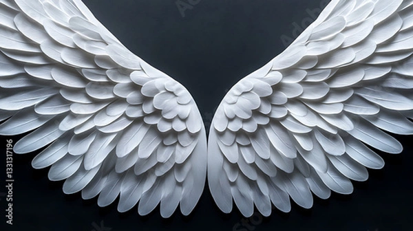 Fototapeta "Pure White Angel Wings Isolated on Transparent Background – Ethereal and Divine Feathered Wings"

