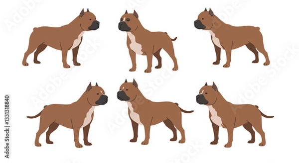 Fototapeta Detailed vector art of playful dogs in different poses showcasing flat design style