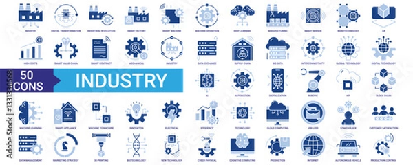 Fototapeta Industry icon collection set. Containing smart factory, digital transformation, manufacturing, technology, production icon. Simple flat vector.