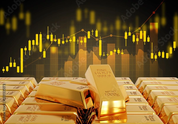 Obraz Gold trading, gold bars with stock graph chart stock. Business and finance concept