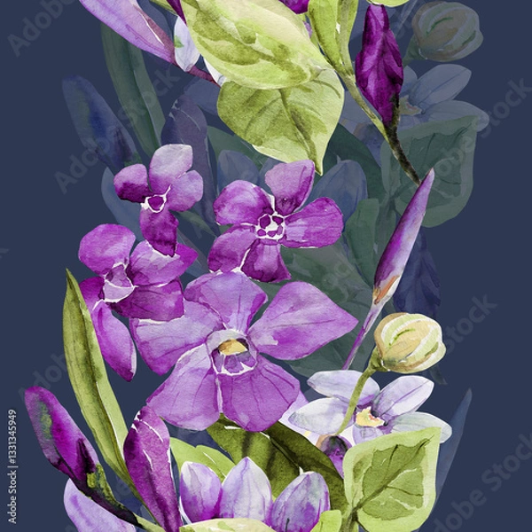 Fototapeta Frühlingsblumen.Seamless pattern of wild flowers, watercolor  image  on a colored background.