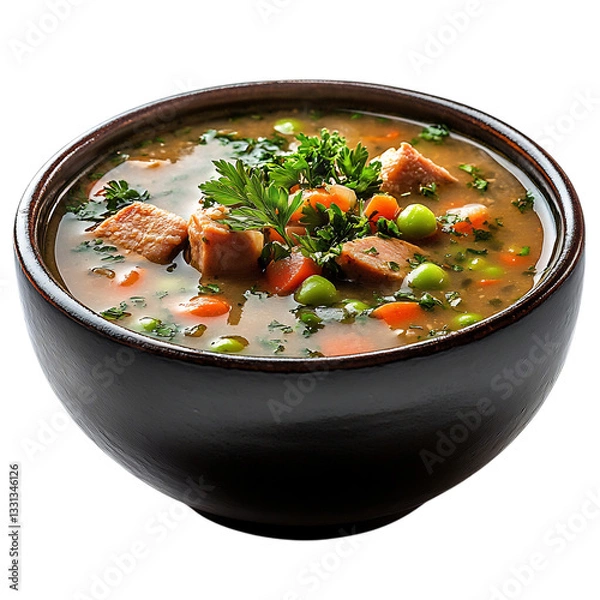 Fototapeta A Bowl of Dutch Pea Soup Thick Soup with Meat and Vegetables Isolated on Transparent Background