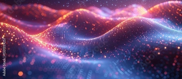 Fototapeta Abstract Digital Landscape of Glowing Particles