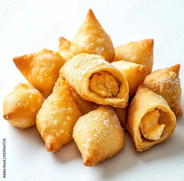 Obraz Deliciously Crisp Golden Pastries Filled with Creamy Sweet Filling on a White Background for Culinary Inspiration and Mouthwatering Delights
