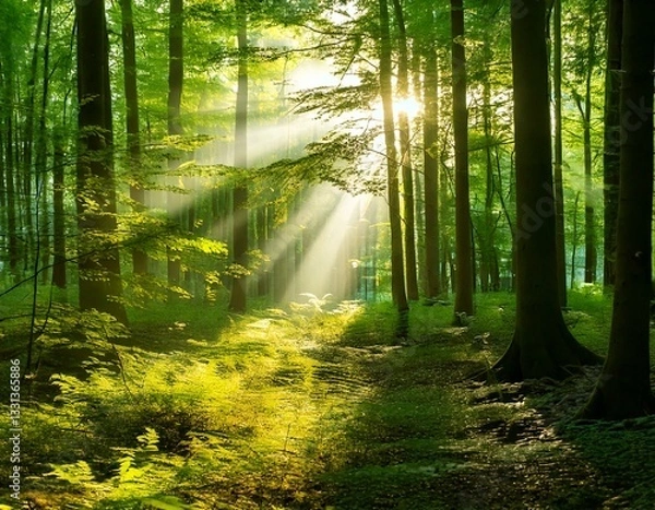 Fototapeta "Enchanting Nature and Serenity: A Visual Journey Through Forests and Sunsets"