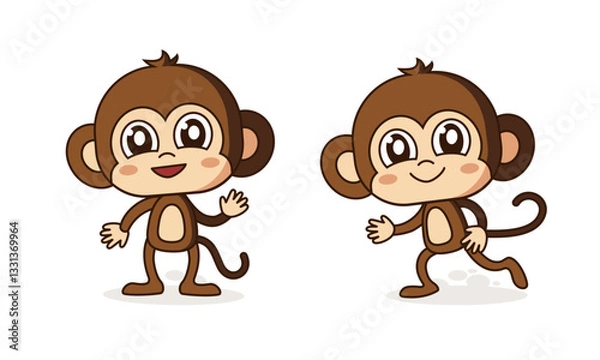 Obraz Cute Monkey Standing, Cartoon Vector character