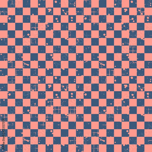 Fototapeta Seamless vector pattern. Red geometric checkered brown background with squares. Grunge texture with attrition, cracks and ambrosia. Old style vintage design. Graphic illustration.