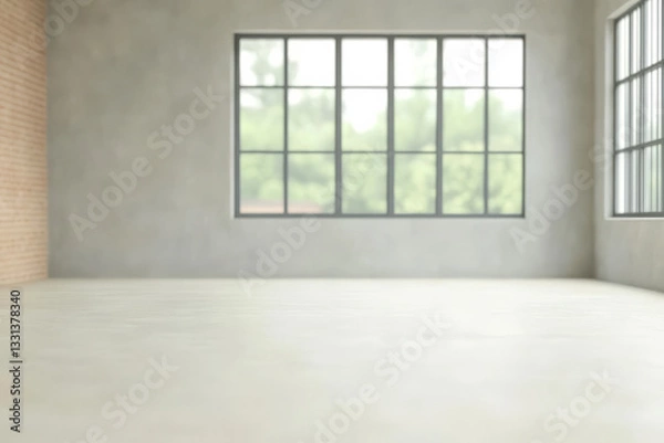 Fototapeta Modern empty interior space with large windows and natural light during the day