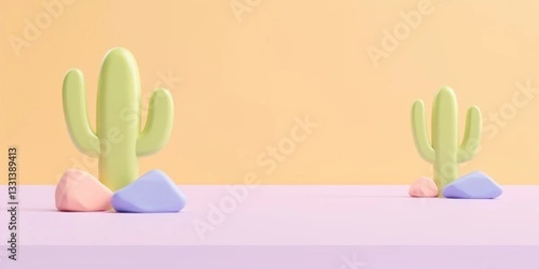 Fototapeta 3d cactus scene minimalist design digital art studio environment vibrant colors creative concepts