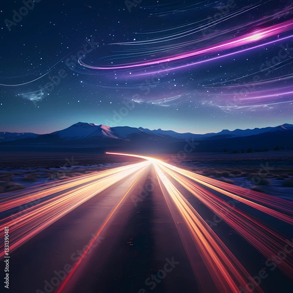 Fototapeta Interstellar highway with light trails.