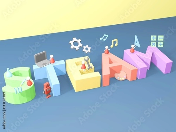 Fototapeta 3DレンダリングのSTEAM教育のイメージイラスト