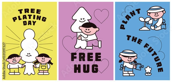 Fototapeta Children's Fun with Trees Character postcard set