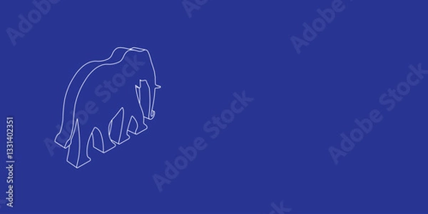 Fototapeta The outline of a large elephant made of white lines on the left. 3D view of the object in perspective. Vector illustration on indigo background