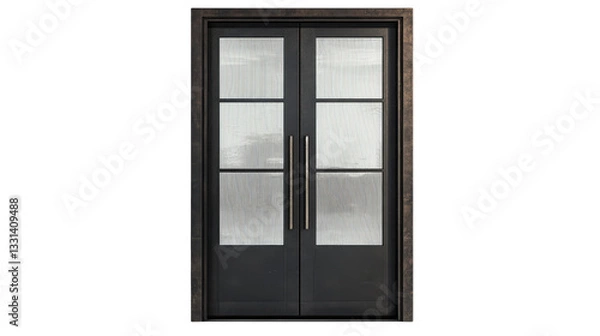 Obraz Elegant Double Doors: A Modern Architectural Statement with Glass Panels and Sleek Metal Frame, Perfect for Contemporary Homes and Buildings