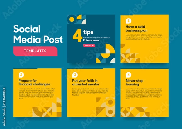 Obraz Social media carousel post template. Instagram and facebook square post template. Instagram tips post collection tutorial, tip, trick, quick tips, layout template design.