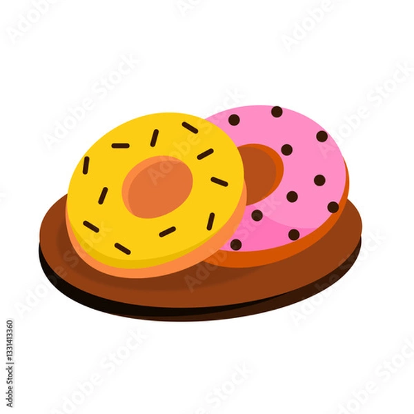 Obraz Illustration of donuts on the plate isolated white background