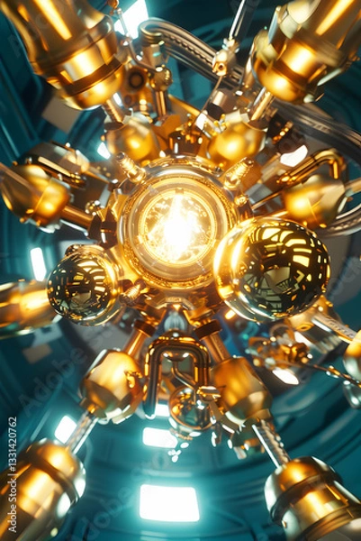 Fototapeta Gold sphere, a generative AI content submission