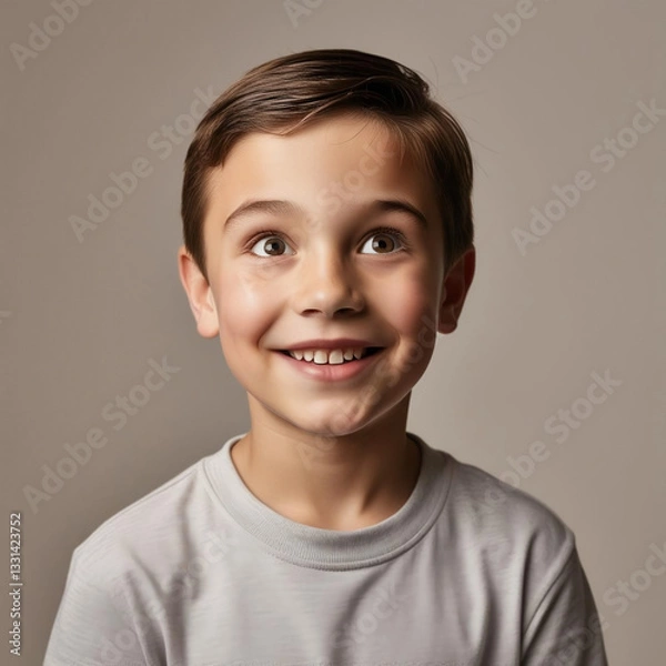 Fototapeta Un niño de 7 años con cara de curiosidad.