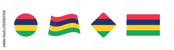 Fototapeta Vector Mauritius National Flag icon collection. Set of Mauritius Flag Icons in Various Shapes.
