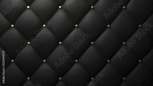 Fototapeta Luxurious Black Leather Upholstery: A close-up view reveals the opulent texture of black leather upholstery with a quilted diamond pattern and elegant gold buttons.