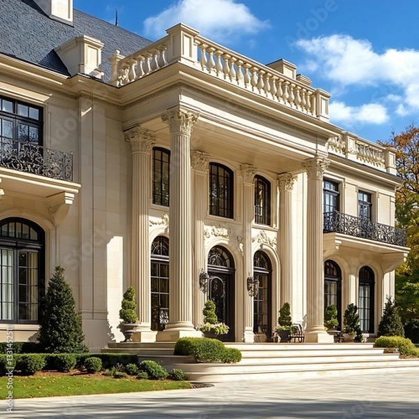 Fototapeta Peaceful classical architecture featuring ornamental columns and details high resolution picture