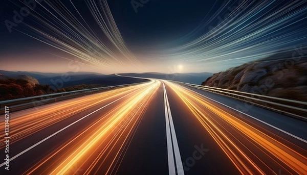 Fototapeta highway pov from a speeding car focus on road lines with a sense of motion dynamic perspective open road ahead