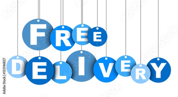 Fototapeta Blue easy vector illustration isolated circle tag banner free delivery. This element is well adapted for web design.
