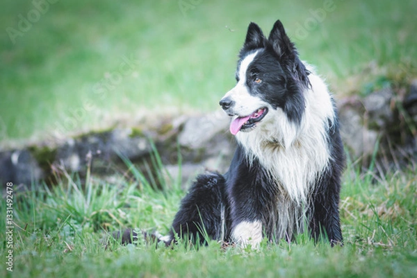 Fototapeta A border collie dog in the lawn