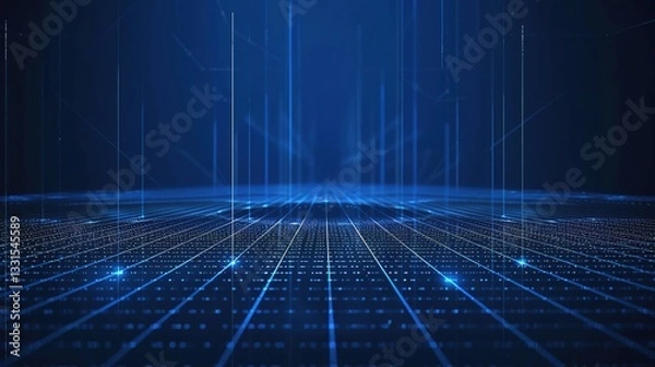Obraz Blue digital background with light lines and grid, technology concep.