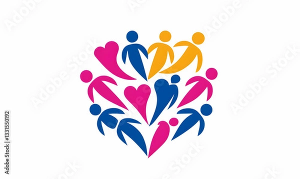 Fototapeta Colorful Community of People Forming a Heart Symbol of Unity