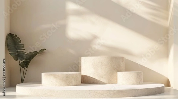 Obraz A minimalist room with a white platform and plants
