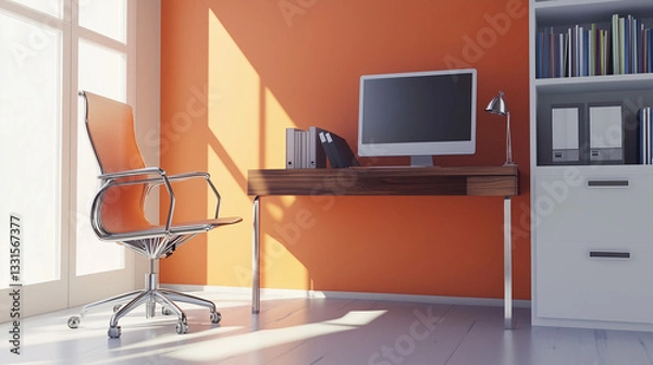 Fototapeta The image shows a well lit, modern home office, possibly for use as stock imagery.