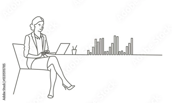 Obraz Woman business person on laptop working writing analyzing website internet document infographic stats.