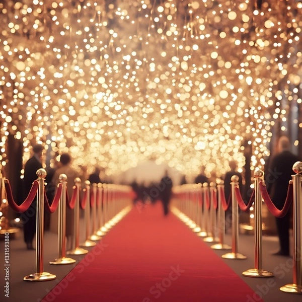 Fototapeta Dazzling Red Carpet Event with Gold Stanchions and Glamorous Lighting