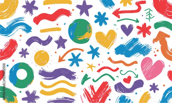 Fototapeta Modern vector-style hand-drawn illustration of colorful brushstroke elements, easily editable.